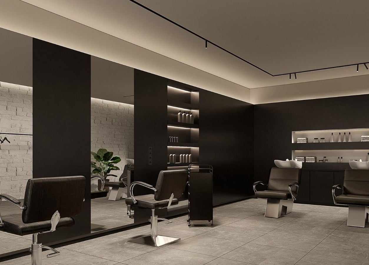 Moderno interni di GTM Hair Studio, Montelupo Fiorentino, Toscana, IT con arredi eleganti e attrezzature all'avanguardia.