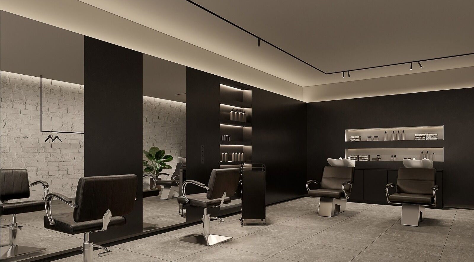 Moderno interni di GTM Hair Studio, Montelupo Fiorentino, Toscana, IT con arredi eleganti e attrezzature all'avanguardia.