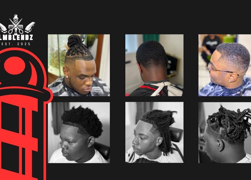 Variety of hairstyling at LMBlendz barbershop, Birmingham, England, GB. Dreads, fades, and creative cuts.