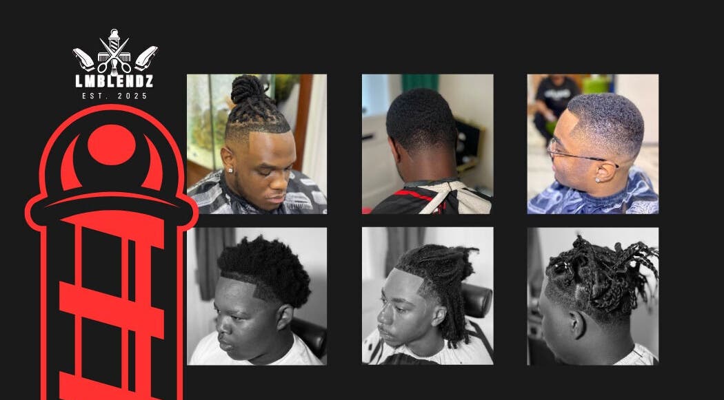 Variety of hairstyling at LMBlendz barbershop, Birmingham, England, GB. Dreads, fades, and creative cuts.