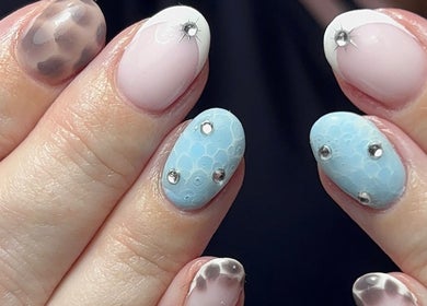 Elegant nail art with rhinestones at Beauty By Meka - Changes, Kirkcaldy, Scotland, GB.