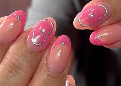 Stunning pink nails with star designs at Beauty By Meka - Changes, Kirkcaldy, Scotland, GB.
