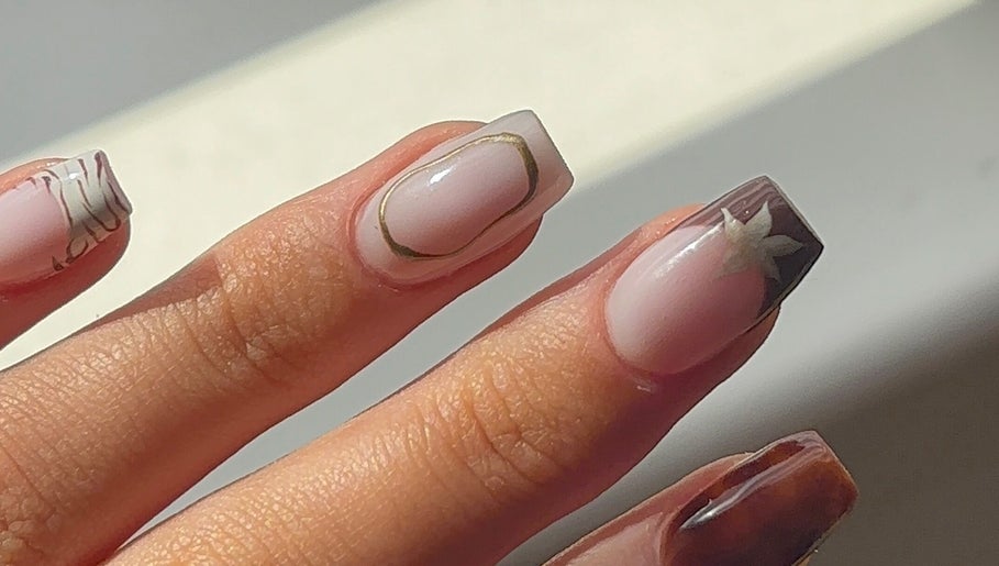 Detailed nail art featuring elegant designs at Beauty by Meka - Home Salon in Kirkcaldy, Scotland, GB.