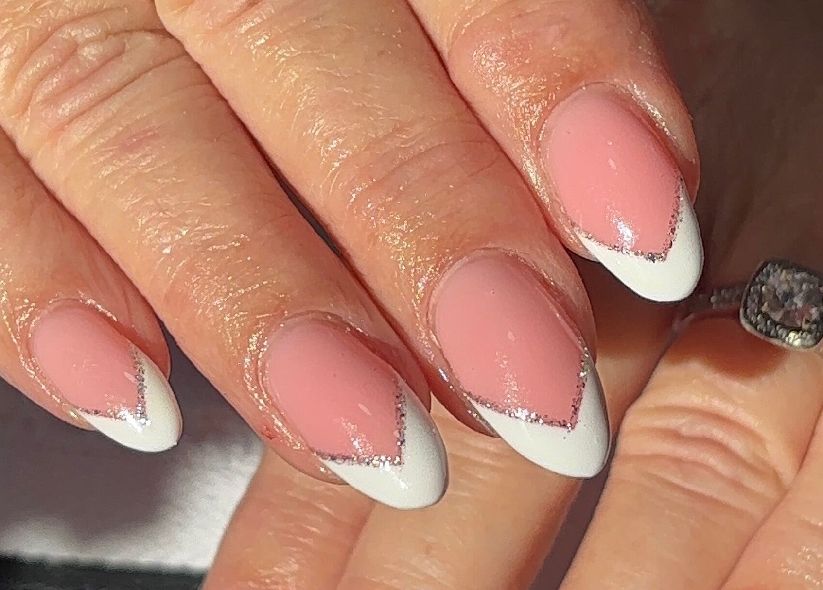 French manicure with glitter accents at Beauty by Meka - Home Salon, Kirkcaldy, Scotland, GB.