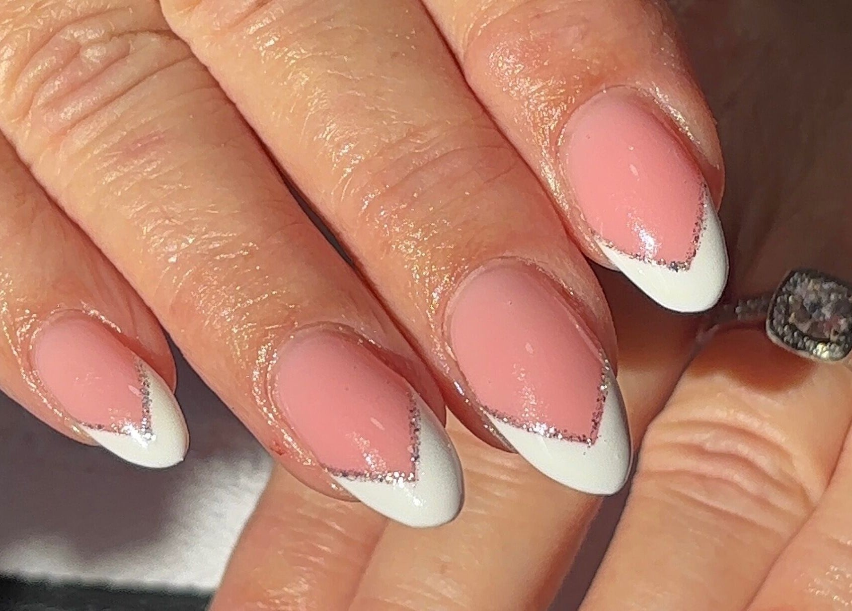 French manicure with glitter accents at Beauty by Meka - Home Salon, Kirkcaldy, Scotland, GB.