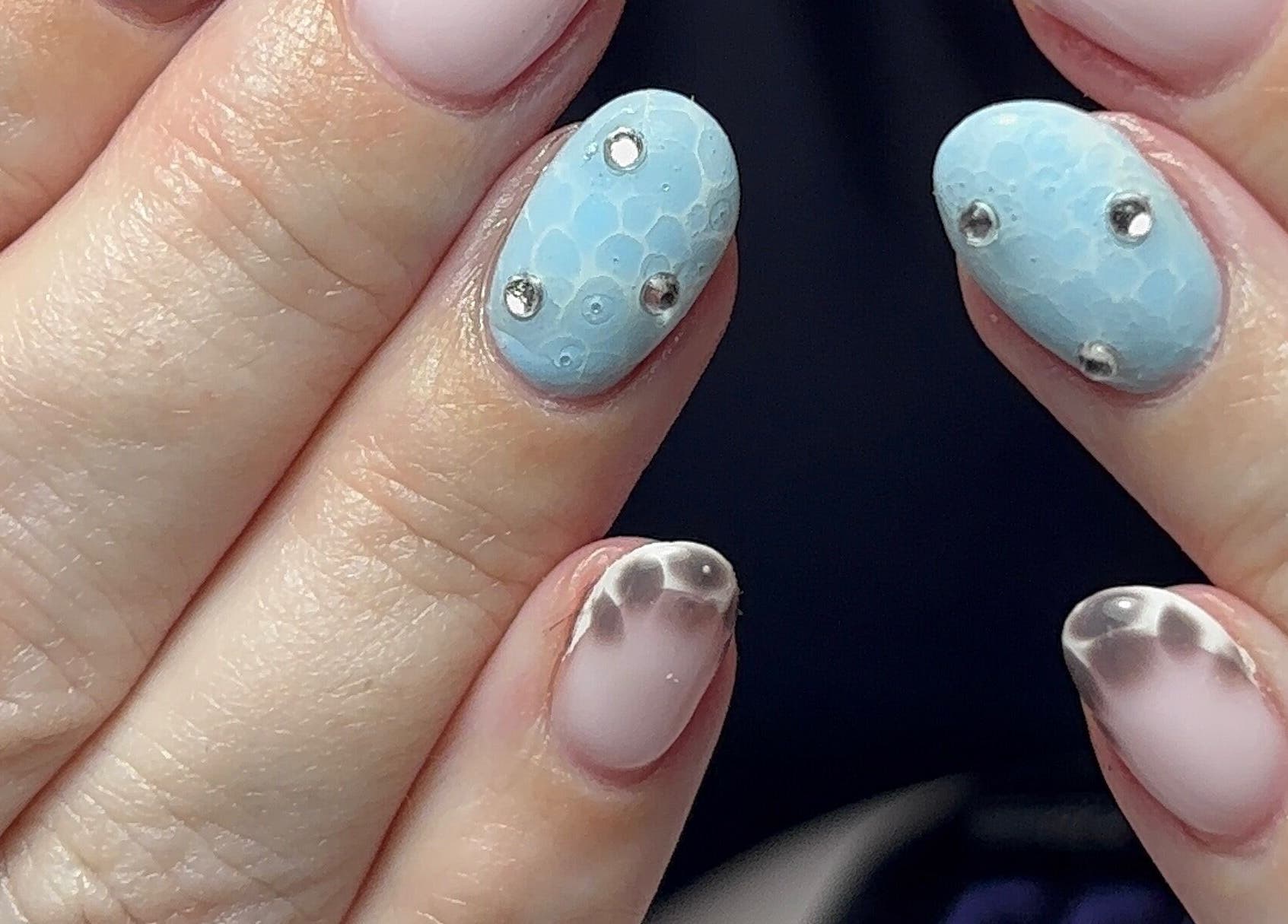 Gorgeous nail art featuring blue and silver at Beauty by Meka - Home Salon, Kirkcaldy, Scotland, GB.