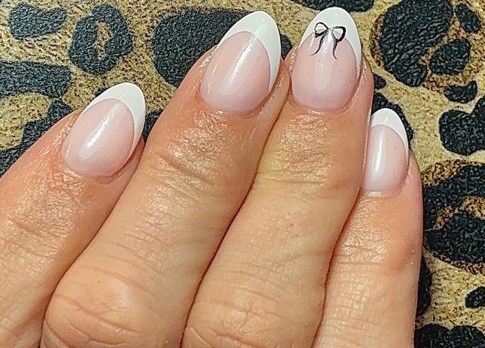 French manicure with bow at Beauty by Meka - Home Salon, Kirkcaldy, Scotland, GB.