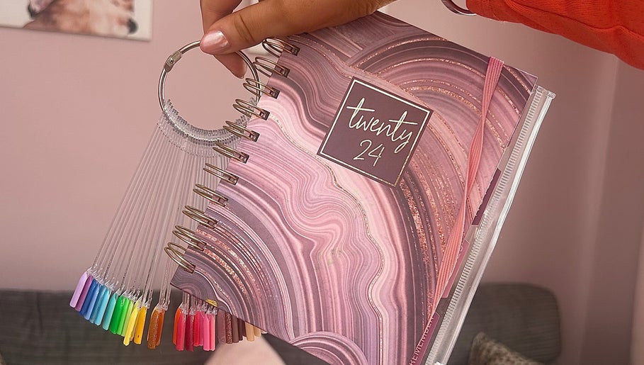 Nail color palette and stylish journal at Radiant Nails, Llanelli, Cymru, GB. Perfect for beauty inspiration.
