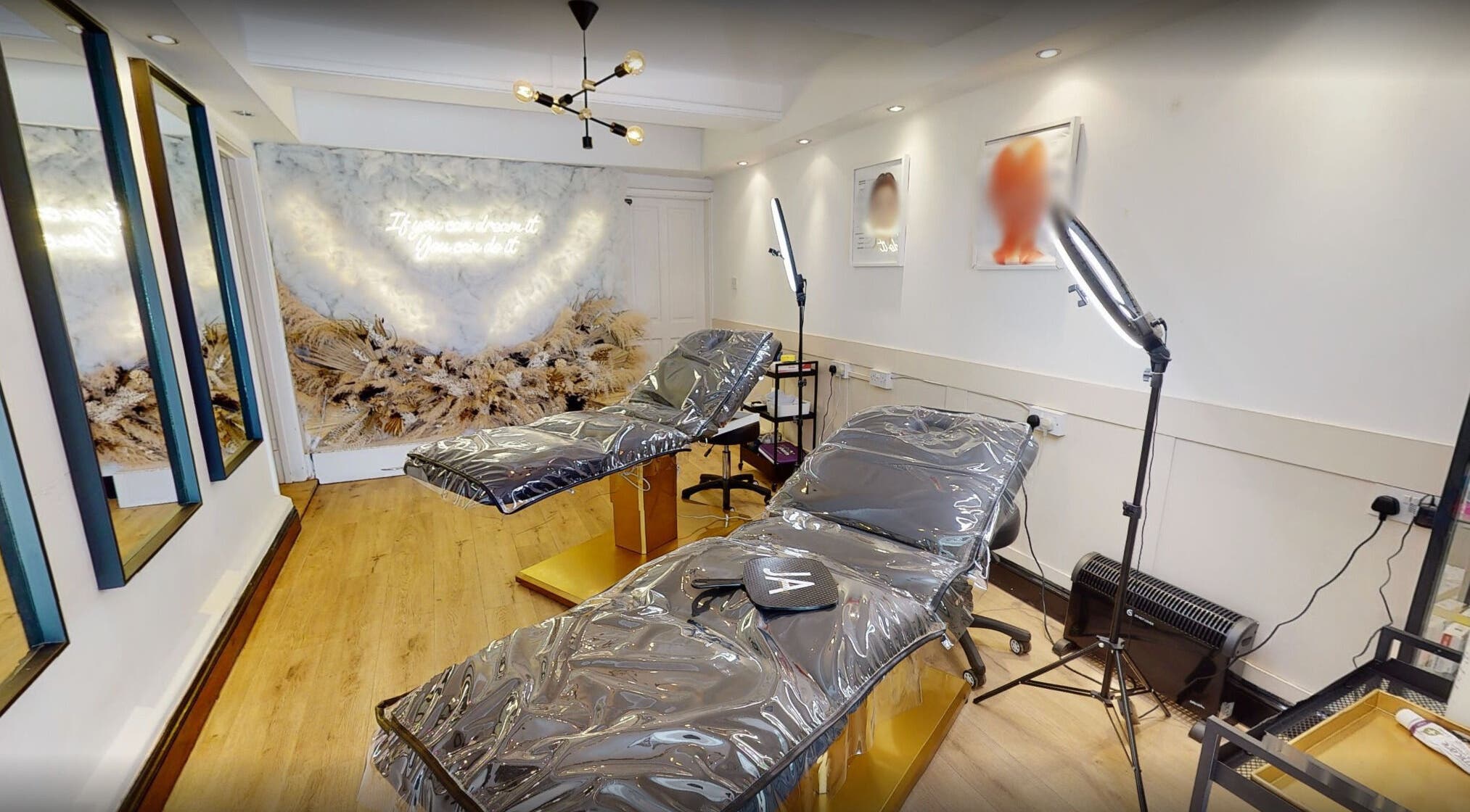 Luxurious treatment room at Mi Amor Aesthetics in Derby, England, GB, featuring stylish decor and modern equipment.