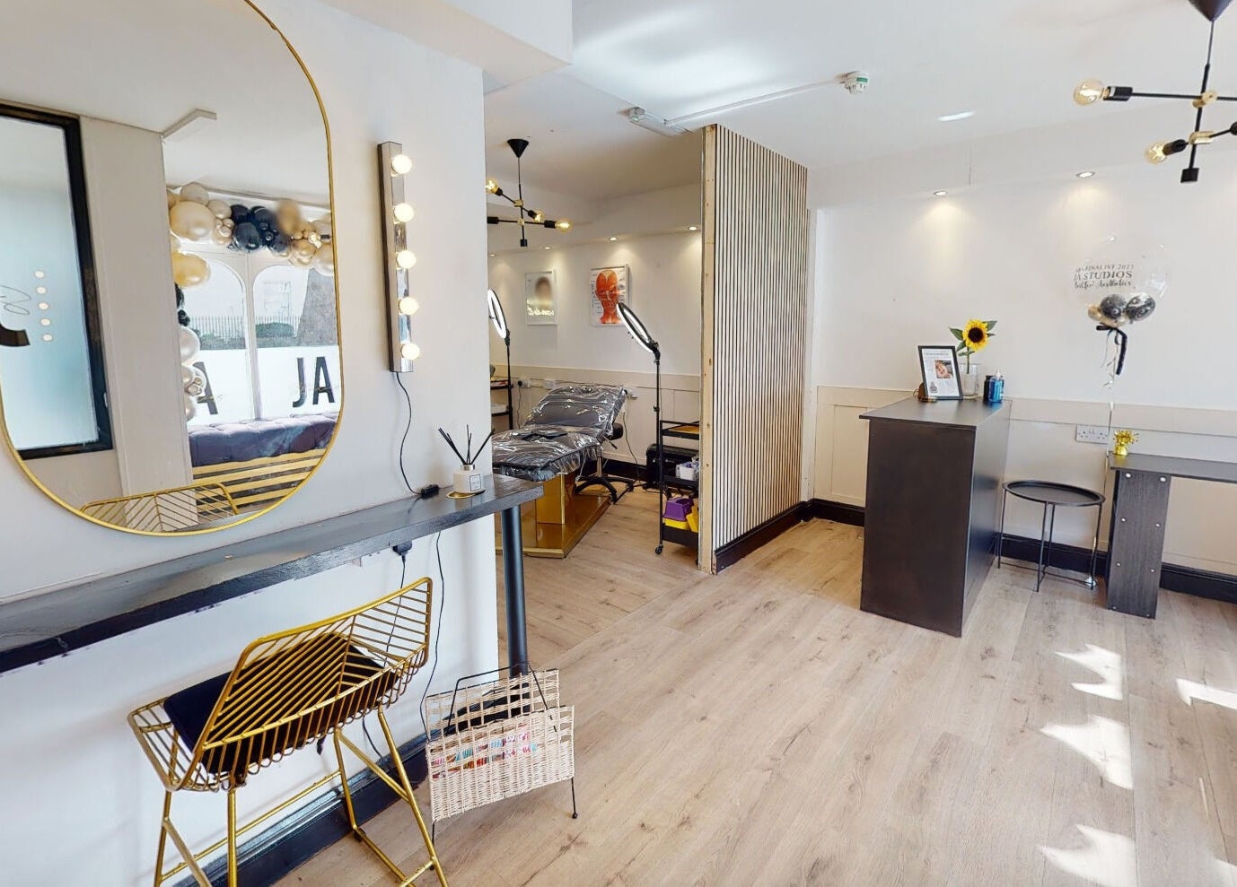 Modern interior of Mi Amor Aesthetics, Derby, England, showcasing elegant decor and a serene atmosphere.