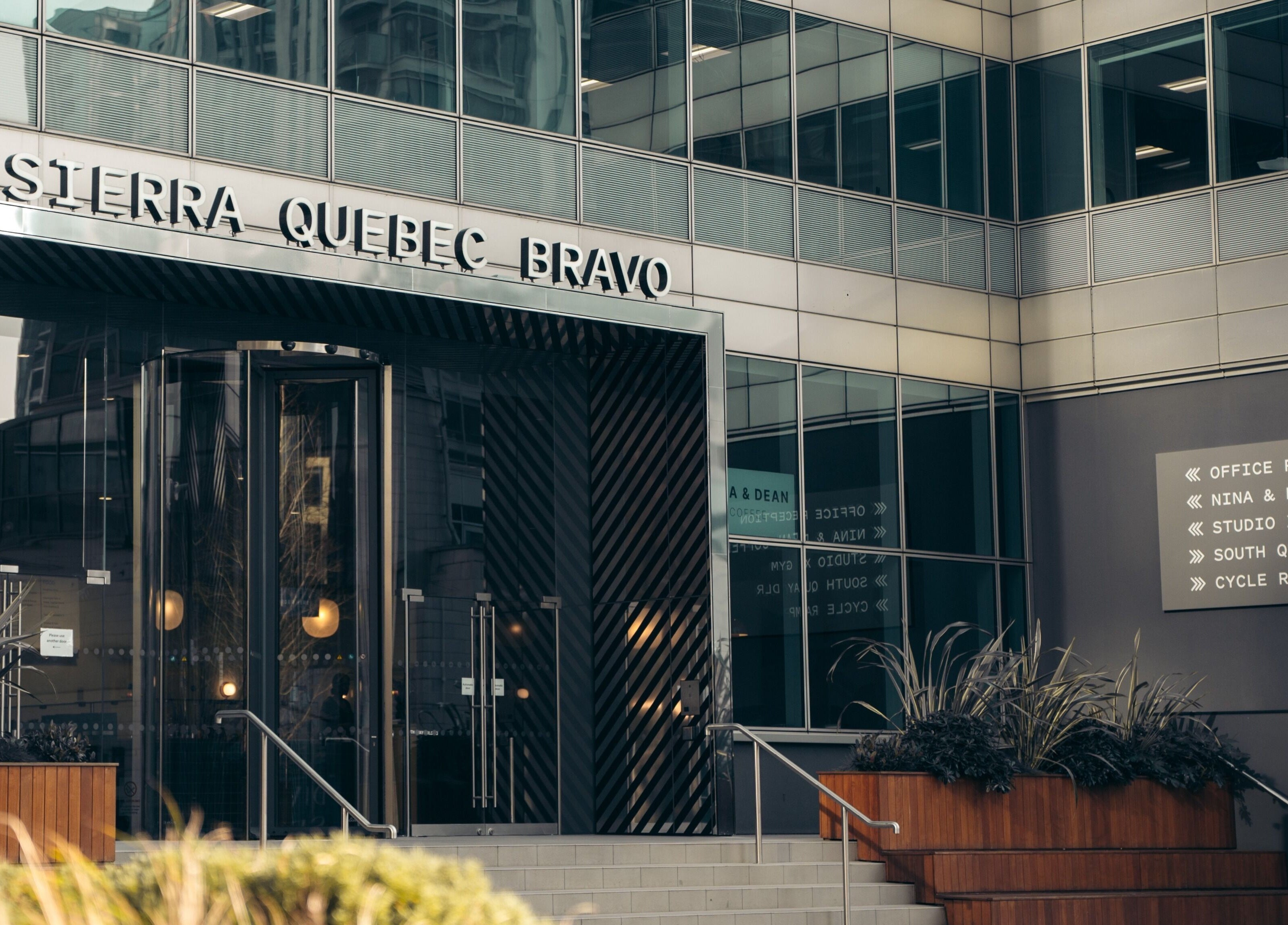 Elegant entrance of Nails Murr Luxe - Manicure Salon in Canary Wharf, London, England, GB.