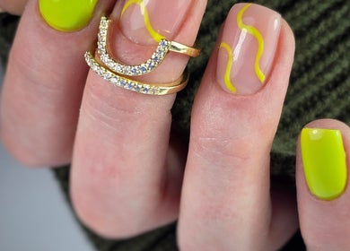 Neon nail art design at SWorld Nails, Kingston Upon Hull, Anglia, GB. Vibrant lime green with artistic detail.