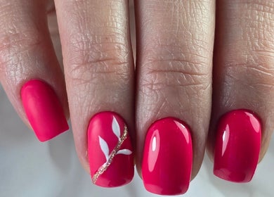 Elegant pink nails with white and gold details at SWorld Nails, Kingston Upon Hull, Anglia, GB.