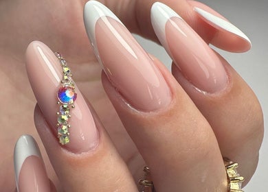 Elegant French manicure with gems at SWorld Nails, Kingston Upon Hull, Anglia, GB.