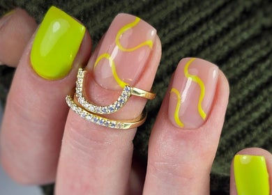 Vibrant neon and nude nail design at SWorld Nails, Kingston Upon Hull, Anglia, GB.