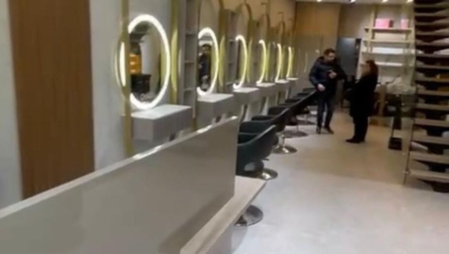 Elegant beauty stations at Salon Charles Malek, Naqqache, Jabal Lubnan, LB with modern circle mirrors.