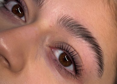 Closeup of perfect lashes and brows at Masha Beauty Room, London, England, GB.