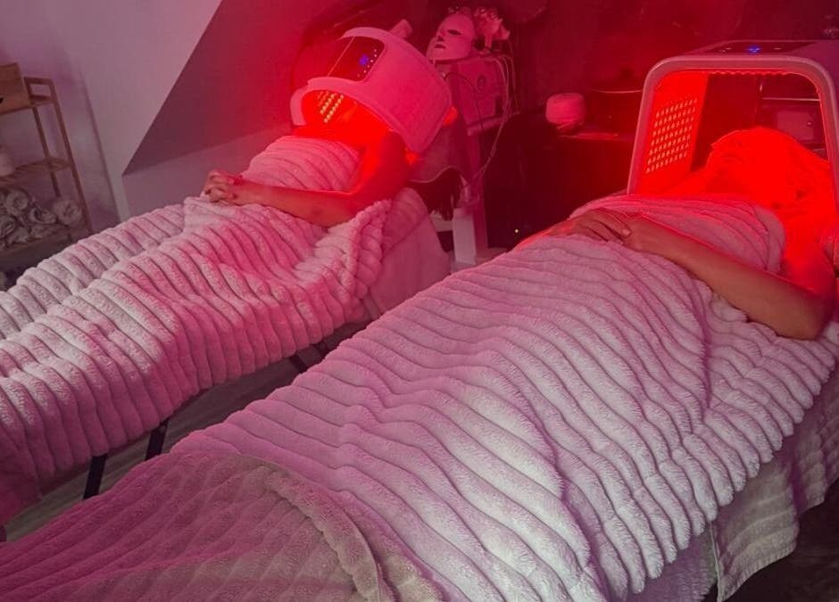 LED light therapy session at Eden Hair & Beauty, Heywood, England, GB, showcasing relaxation and pampering.
