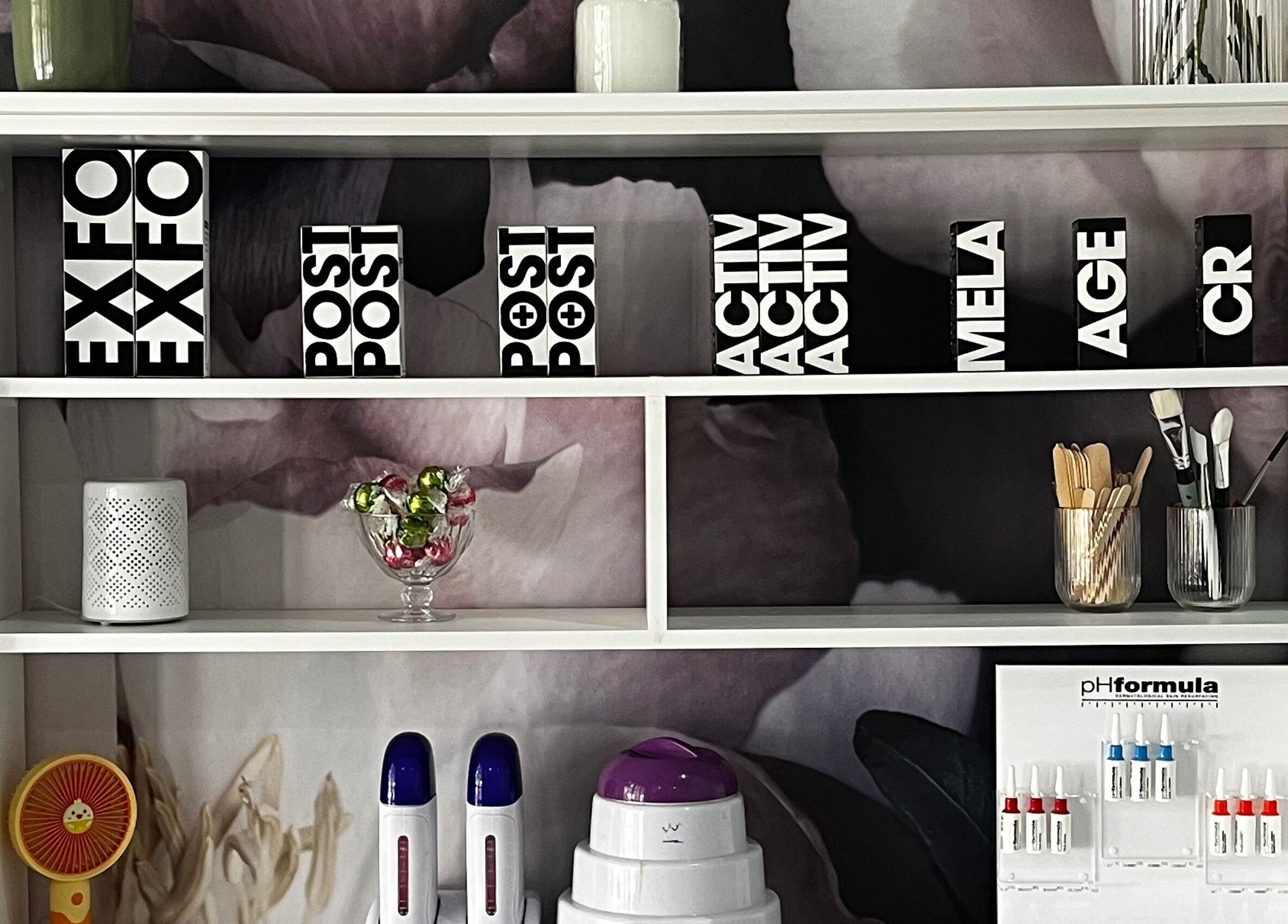 Elegant skincare product display at The Skin Formula, Cape Town, Western Cape, ZA, featuring diverse beauty tools.