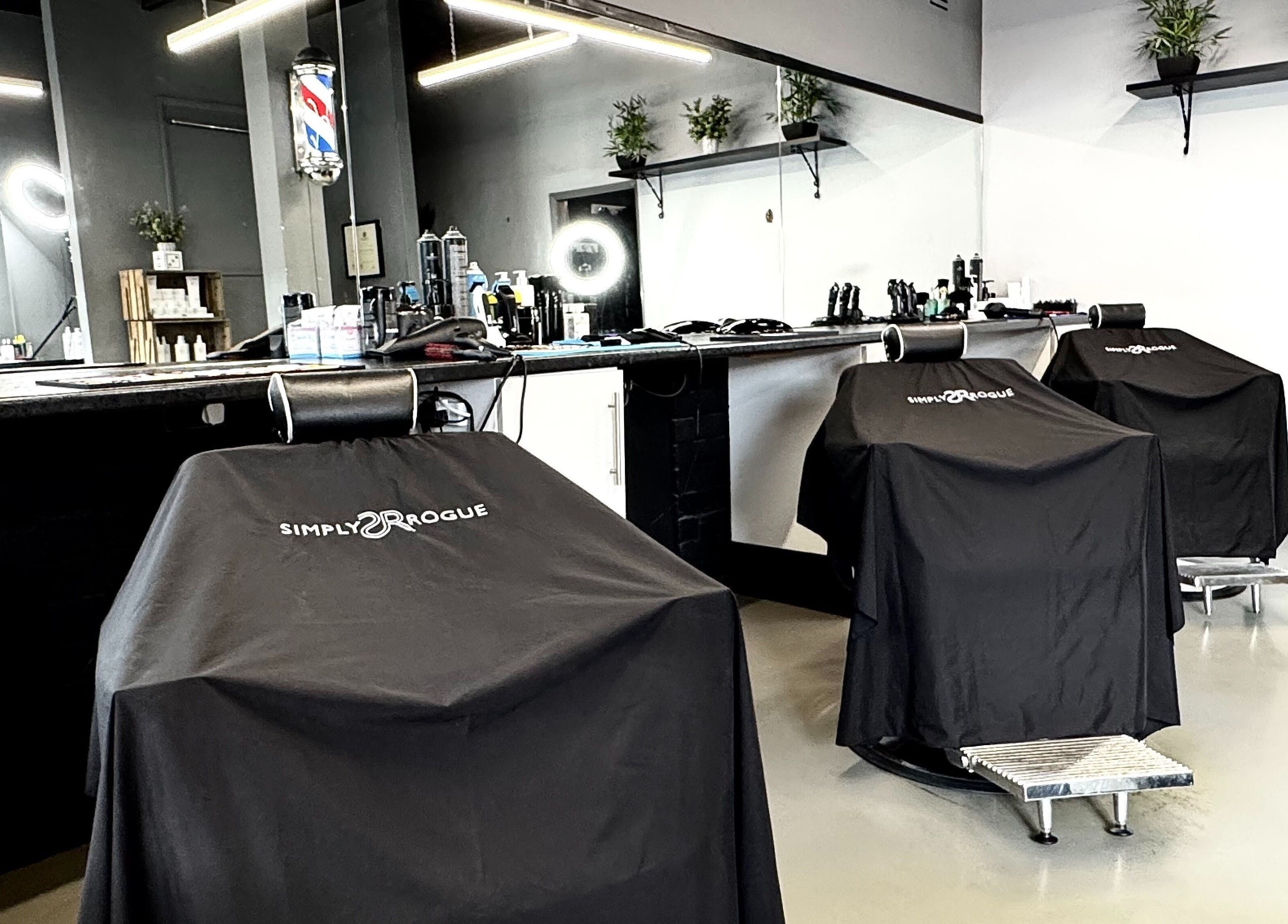 Modern salon chairs at Simply Rogue, Darlington, England, GB, showcasing stylish and inviting interior.