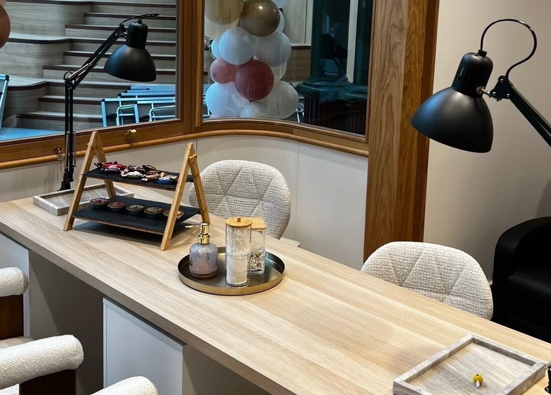 Elegant nail workspace at Klsandco, Doncaster, England, GB, featuring modern decor and professional nail tools.