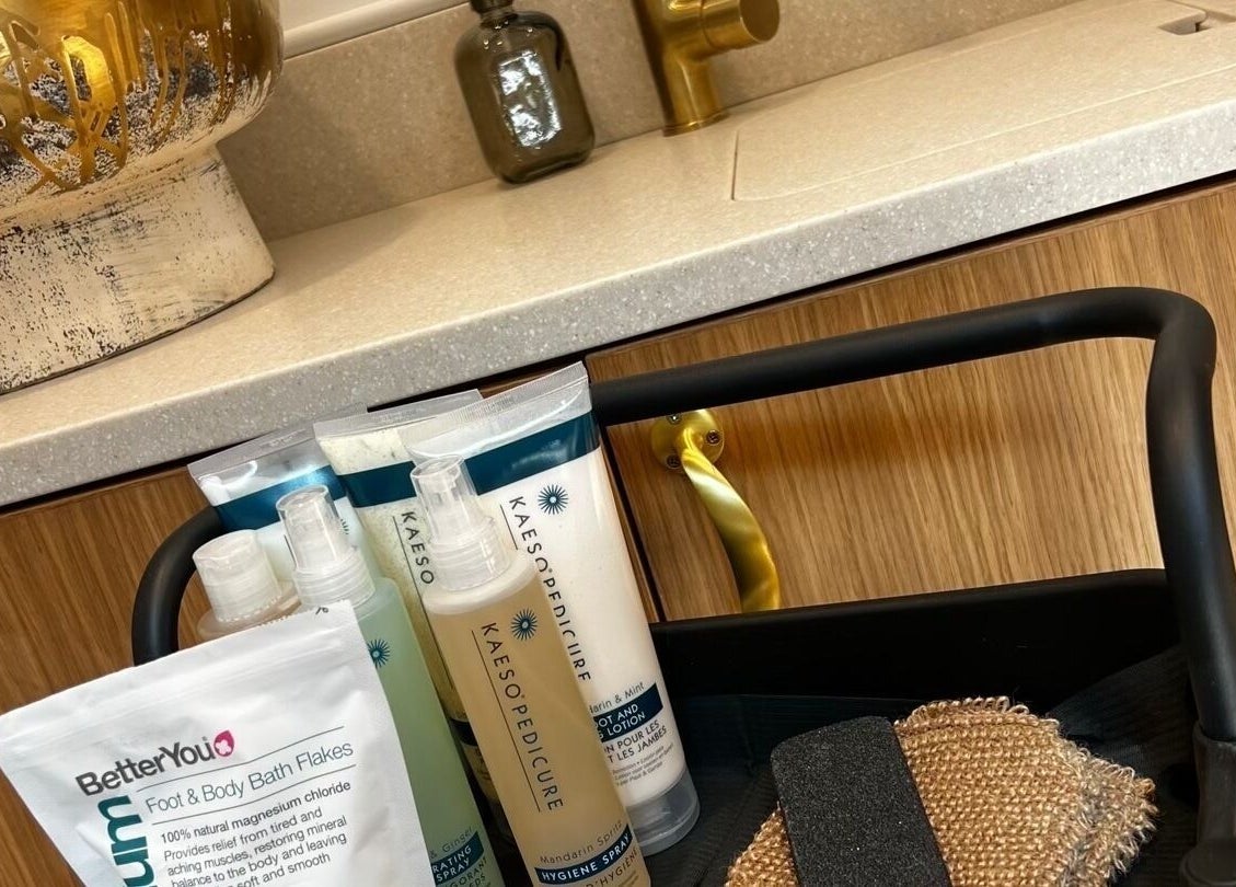 Klsandco's luxury spa products in Doncaster, England, GB displayed on an elegant counter.