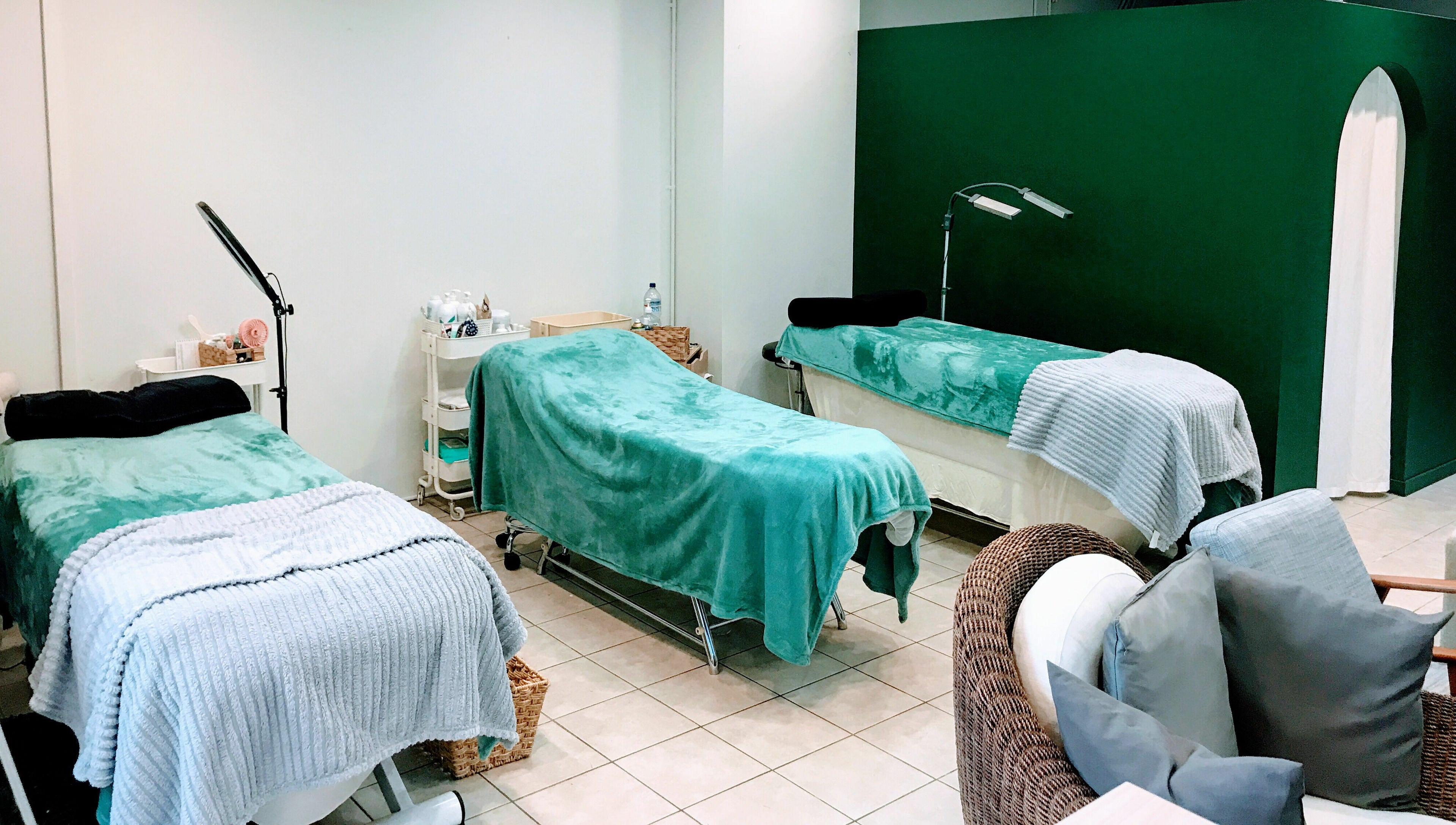 Relaxing treatment area at Beyoutiful Studio, Pyrmont, New South Wales, AU, with cozy massage beds.