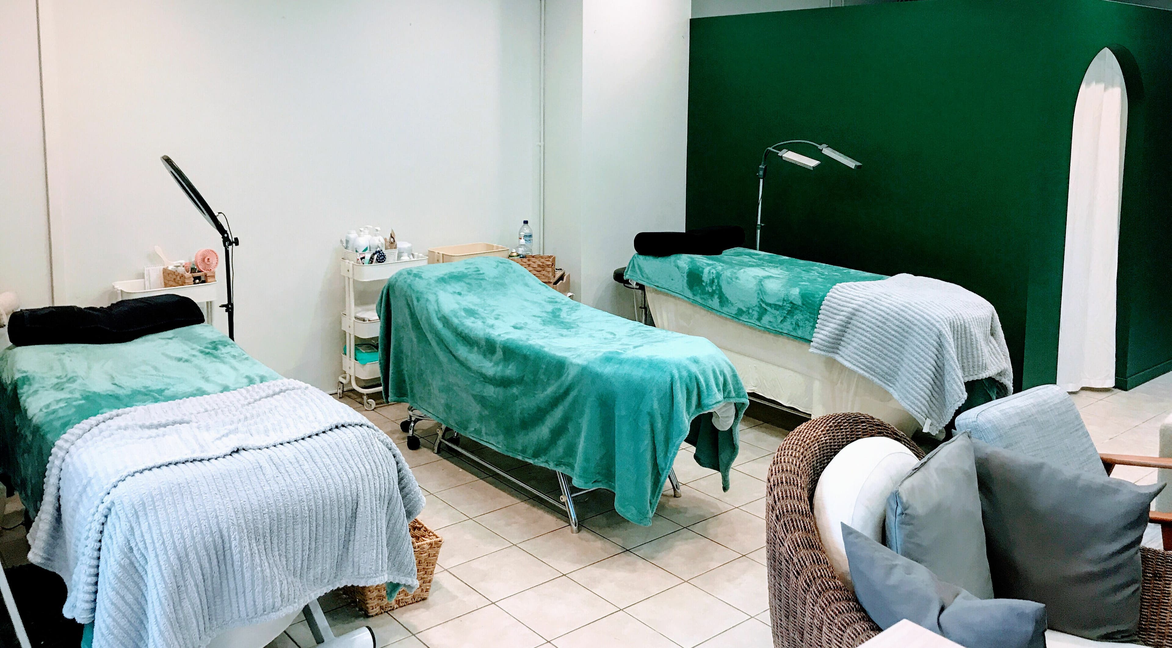 Relaxing treatment area at Beyoutiful Studio, Pyrmont, New South Wales, AU, with cozy massage beds.