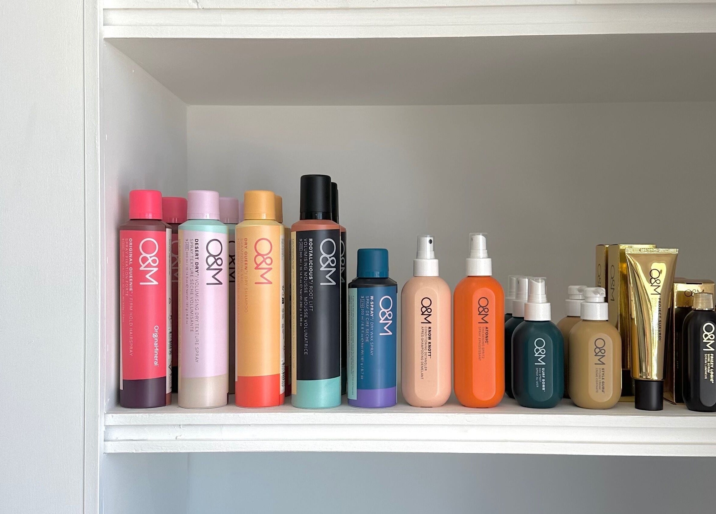 Diverse hair products on a shelf at Styled By Maddie, Ethelton, South Australia, AU showcasing vibrant haircare.
