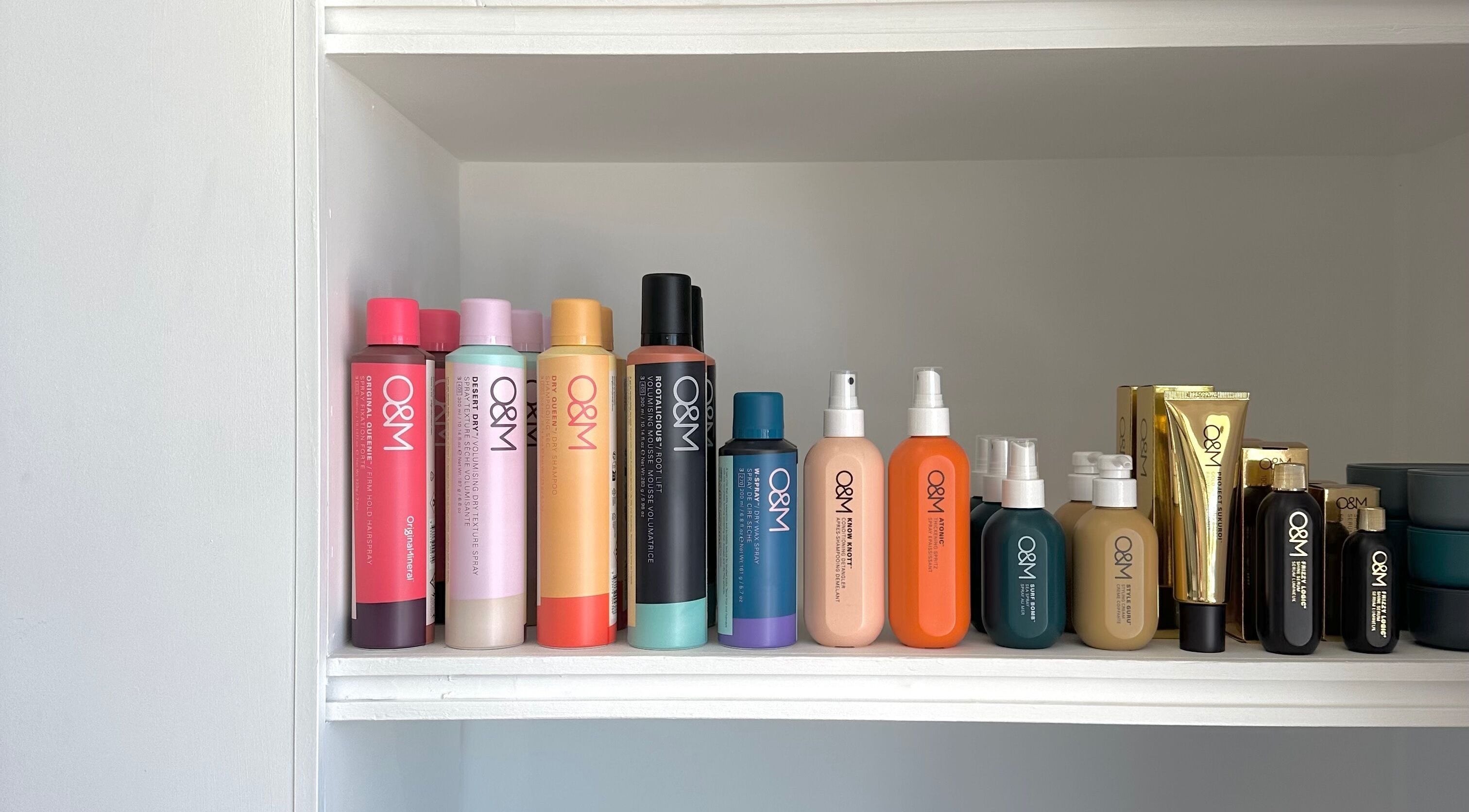 Diverse hair products on a shelf at Styled By Maddie, Ethelton, South Australia, AU showcasing vibrant haircare.