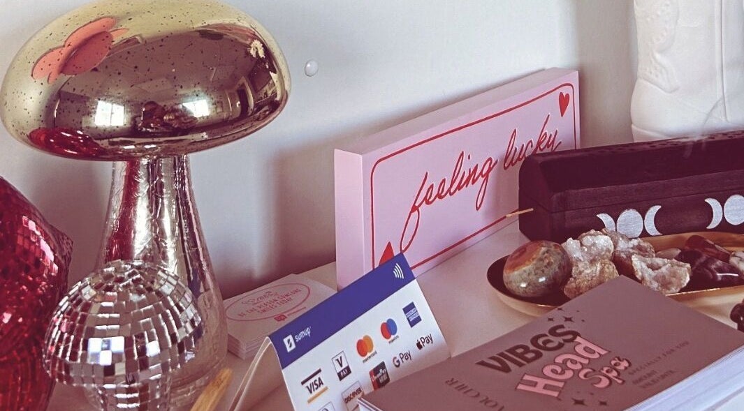 Decorative items at Vibes Head Spa, Birkenhead, England, GB, creating a relaxing ambiance.