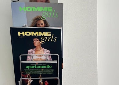 Stylish magazines on a rack at The Haye Studio, London, England, GB.