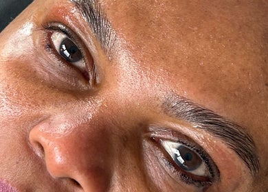 Close-up of a woman's well-groomed eyebrows at Twin Flame Beauty Room, East Kilbride, Scotland, GB