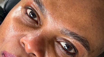 Close-up of a woman's well-groomed eyebrows at Twin Flame Beauty Room, East Kilbride, Scotland, GB