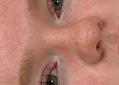 Close-up of elegantly made-up eyes at Twin Flame Beauty Room, East Kilbride, Scotland, GB.