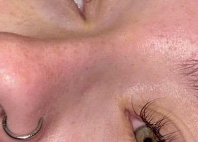 Close-up of a facial piercing at Twin Flame Beauty Room, East Kilbride, Scotland, GB.