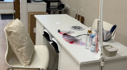 Nail station at Nails by Elena, Utrecht, NL with polish samples and tools.