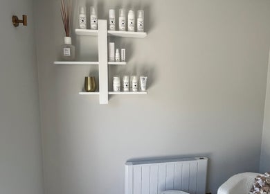Minimalist skincare display at The Surrey Skin Clinic in Oxted, England, GB.