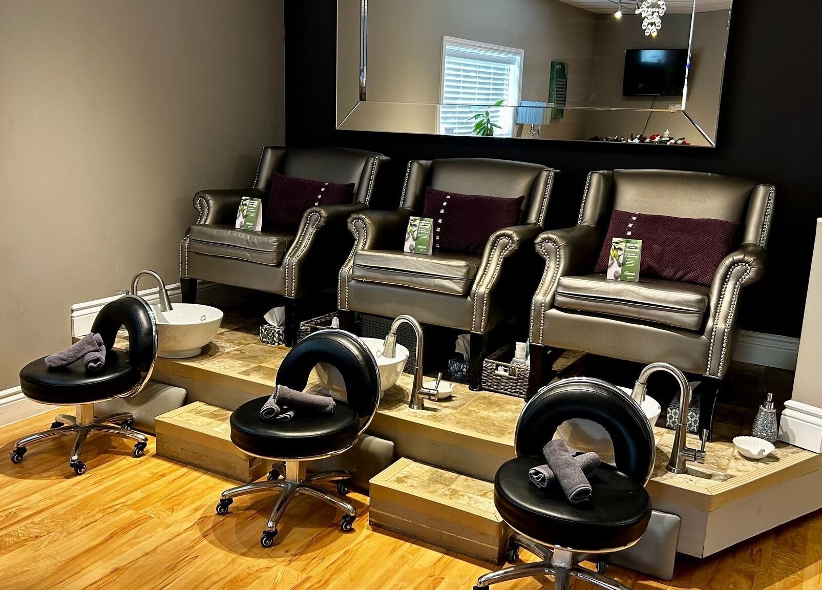Elegant pedicure chairs at Panache Spa & Academy, Midland, Ontario, CA offering luxurious spa experience.