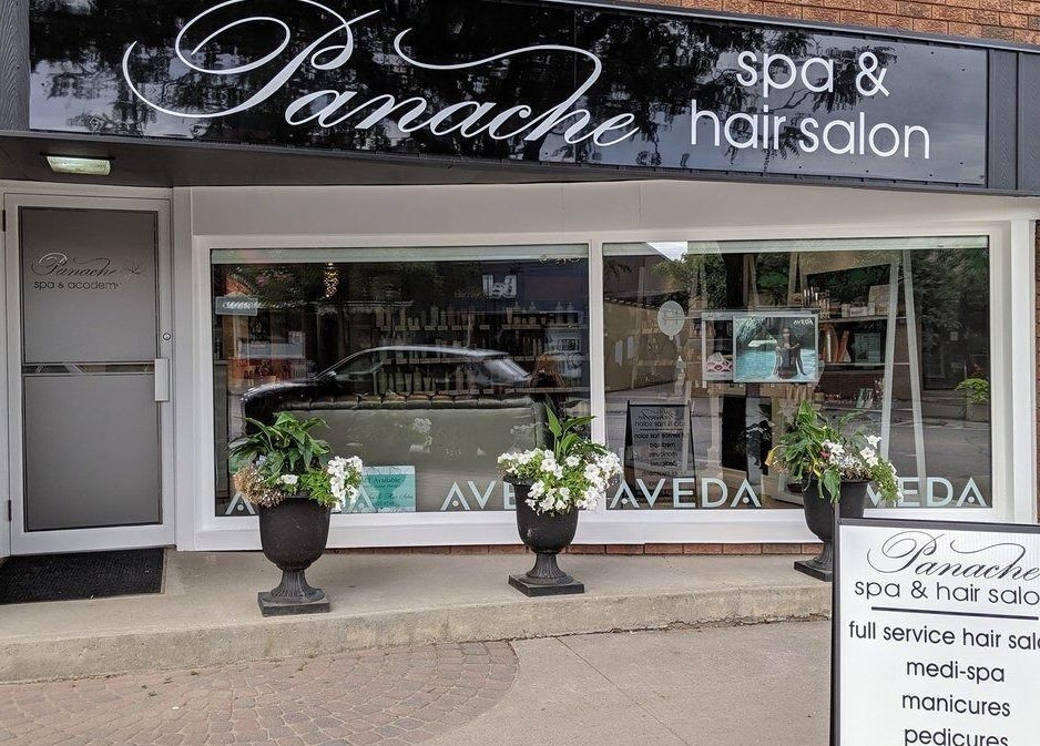 Panache Spa & Academy entrance in Midland, Ontario, CA showcasing a welcoming facade with elegant signs.