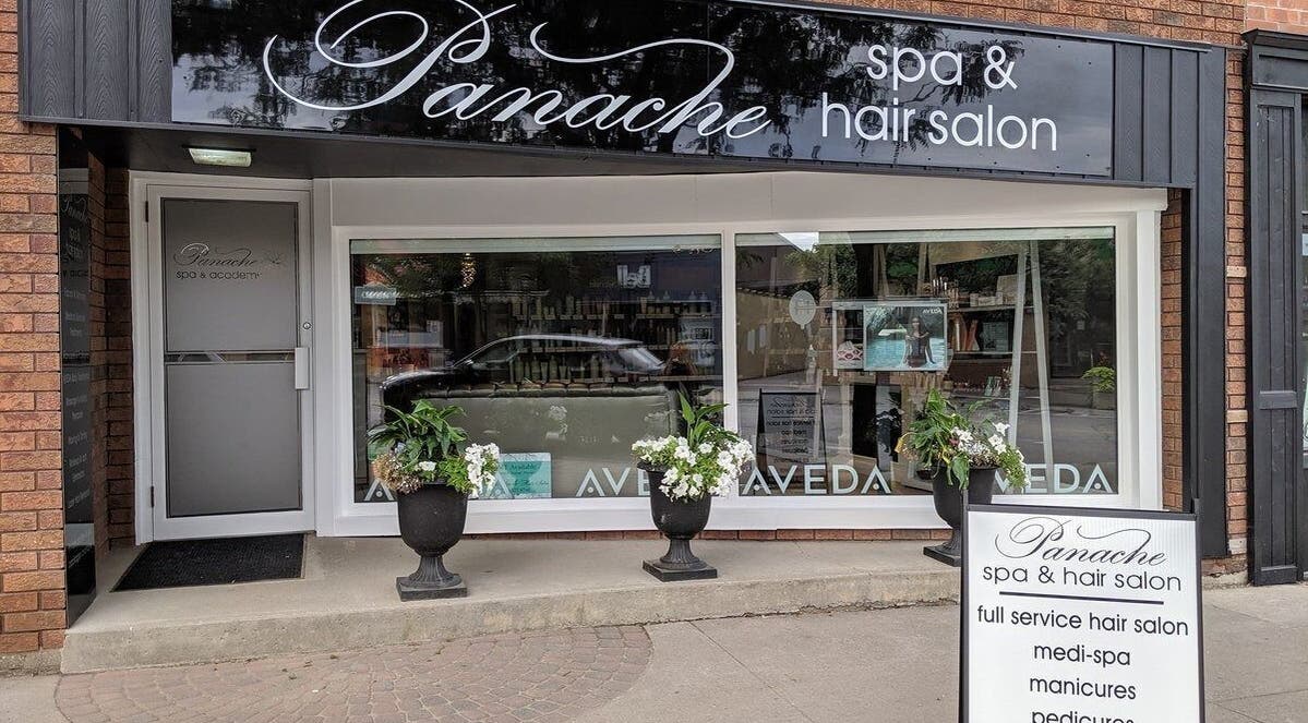 Panache Spa & Academy entrance in Midland, Ontario, CA showcasing a welcoming facade with elegant signs.