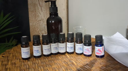 Aromatherapy oils setup at KS Holistic Therapies, Bath, England, GB.