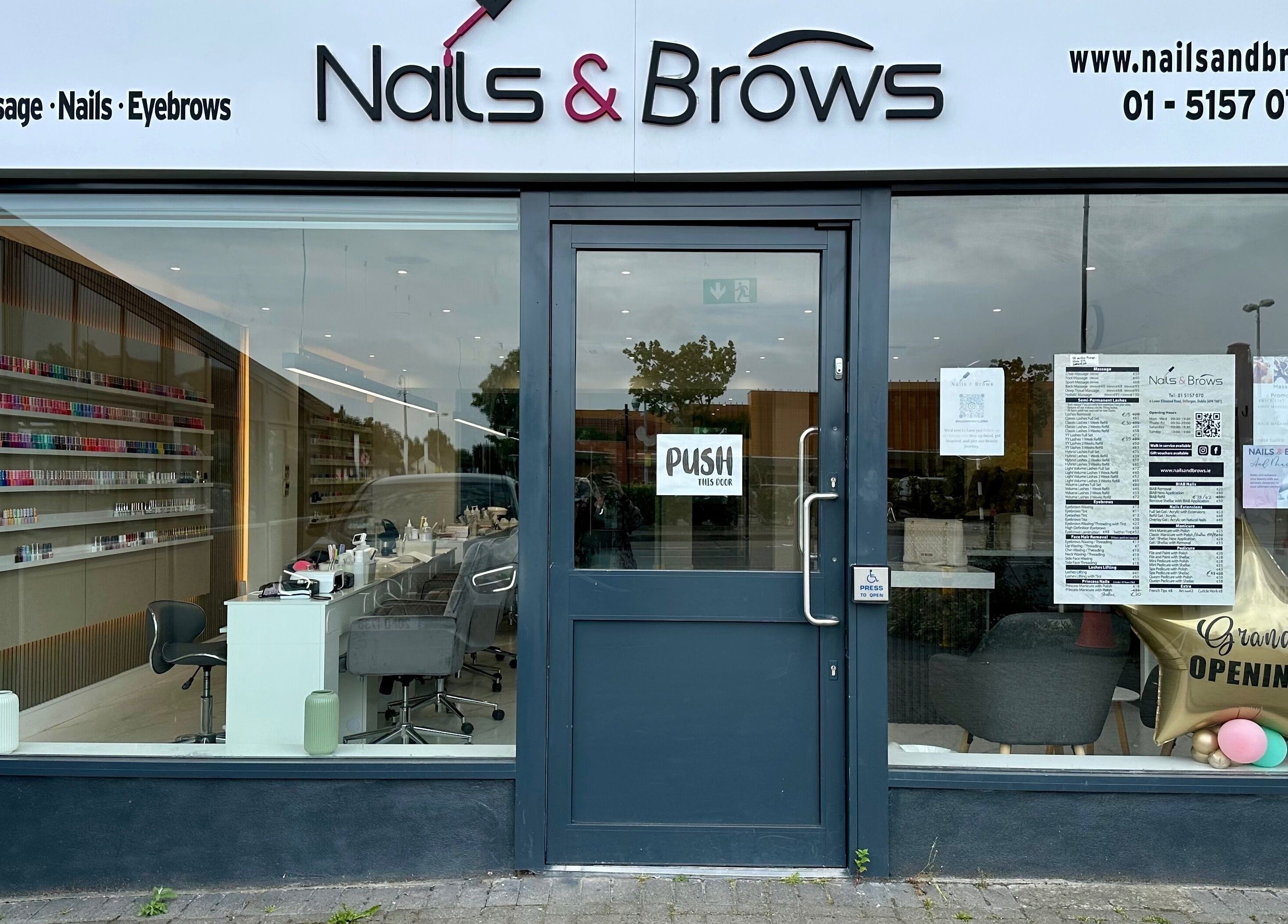 Front view of Nails Brows Stillorgan, Dublin, County Dublin, IE, showcasing a modern nail and brow salon.