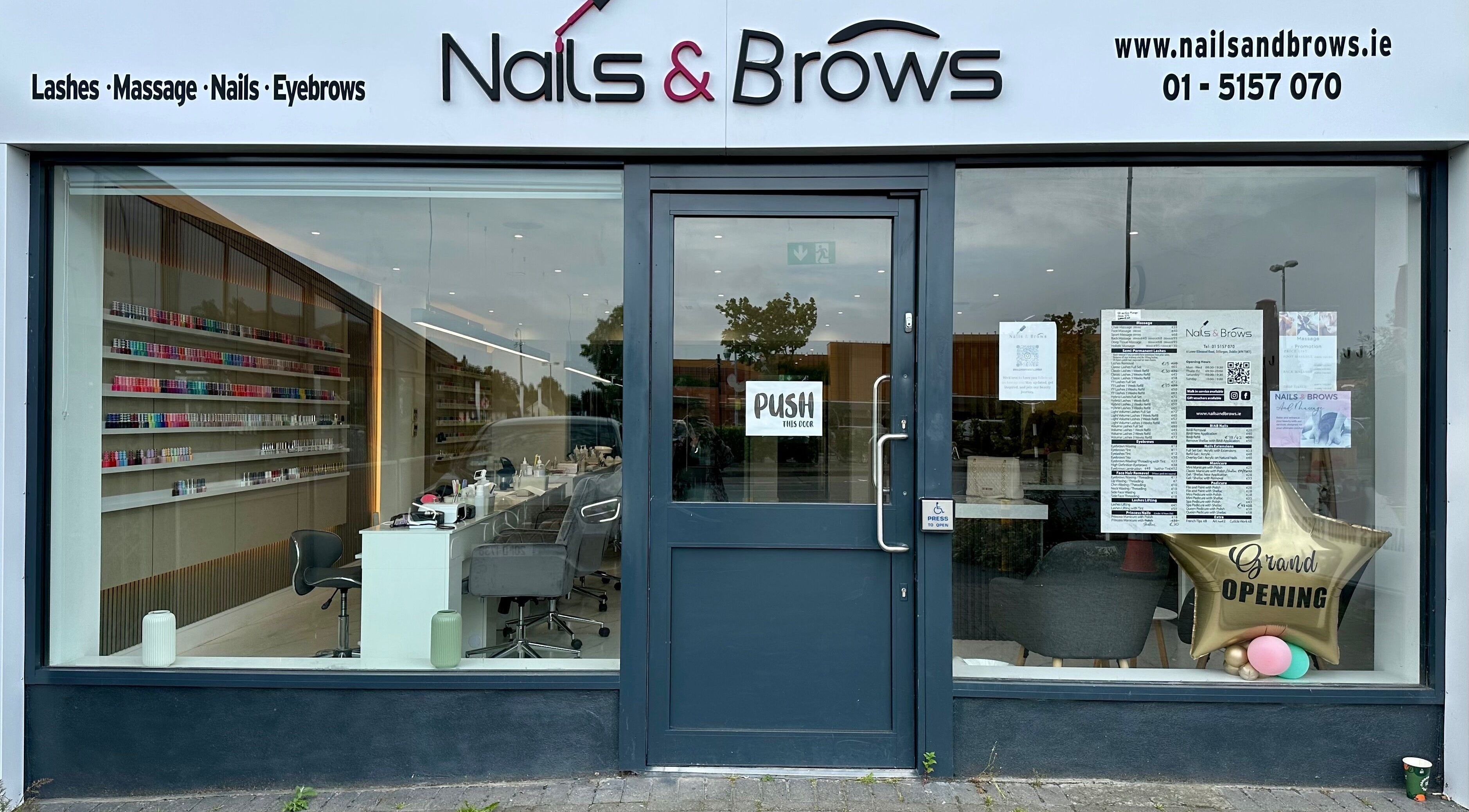 Front view of Nails Brows Stillorgan, Dublin, County Dublin, IE, showcasing a modern nail and brow salon.