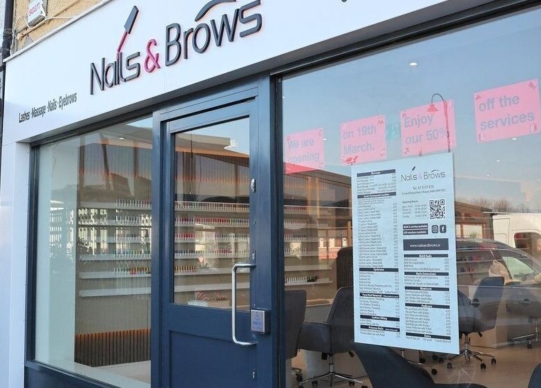 Exterior of Nails Brows Stillorgan, Dublin, County Dublin, IE with clear glass showcasing inviting seating.
