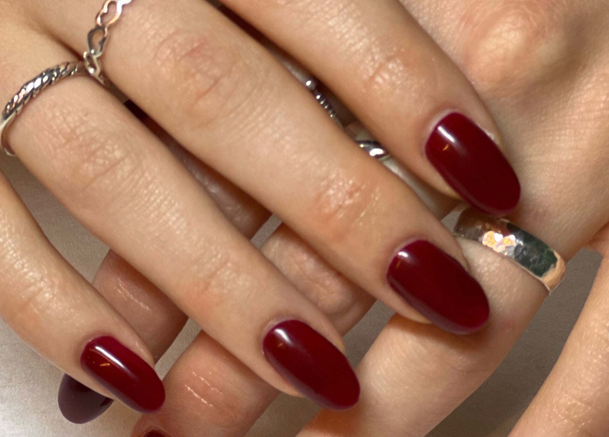 Elegant red manicure at Nails Brows Stillorgan, Dublin, County Dublin, IE.