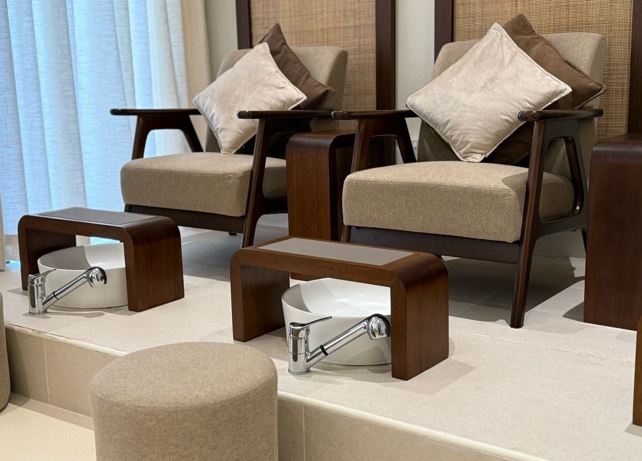 Comfortable pedicure chairs at Able Beauty Lounge, Kabir, Emirate Of Umm Al Quwain, AE, offering a relaxing vibe.