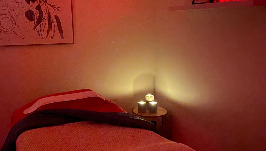 Relaxing spa room at Noala Home Beauty and Massage, Aranda, Australian Capital Territory, featuring dim lighting.