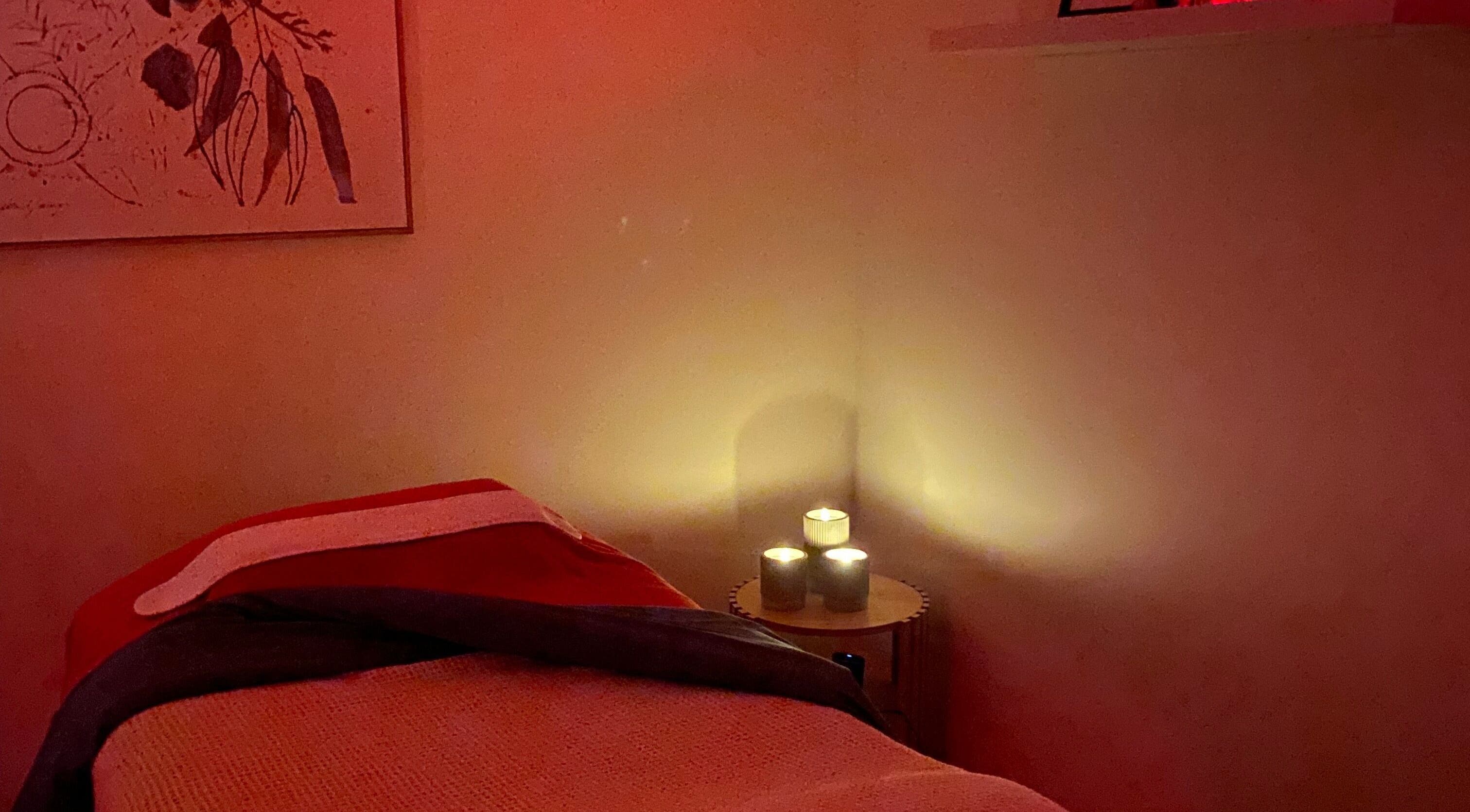 Relaxing spa room at Noala Home Beauty and Massage, Aranda, Australian Capital Territory, featuring dim lighting.