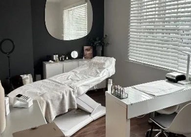 Beauty By Freya MCR treatment room in Cheadle Hulme, England, GB. Calming aesthetics with modern equipment.